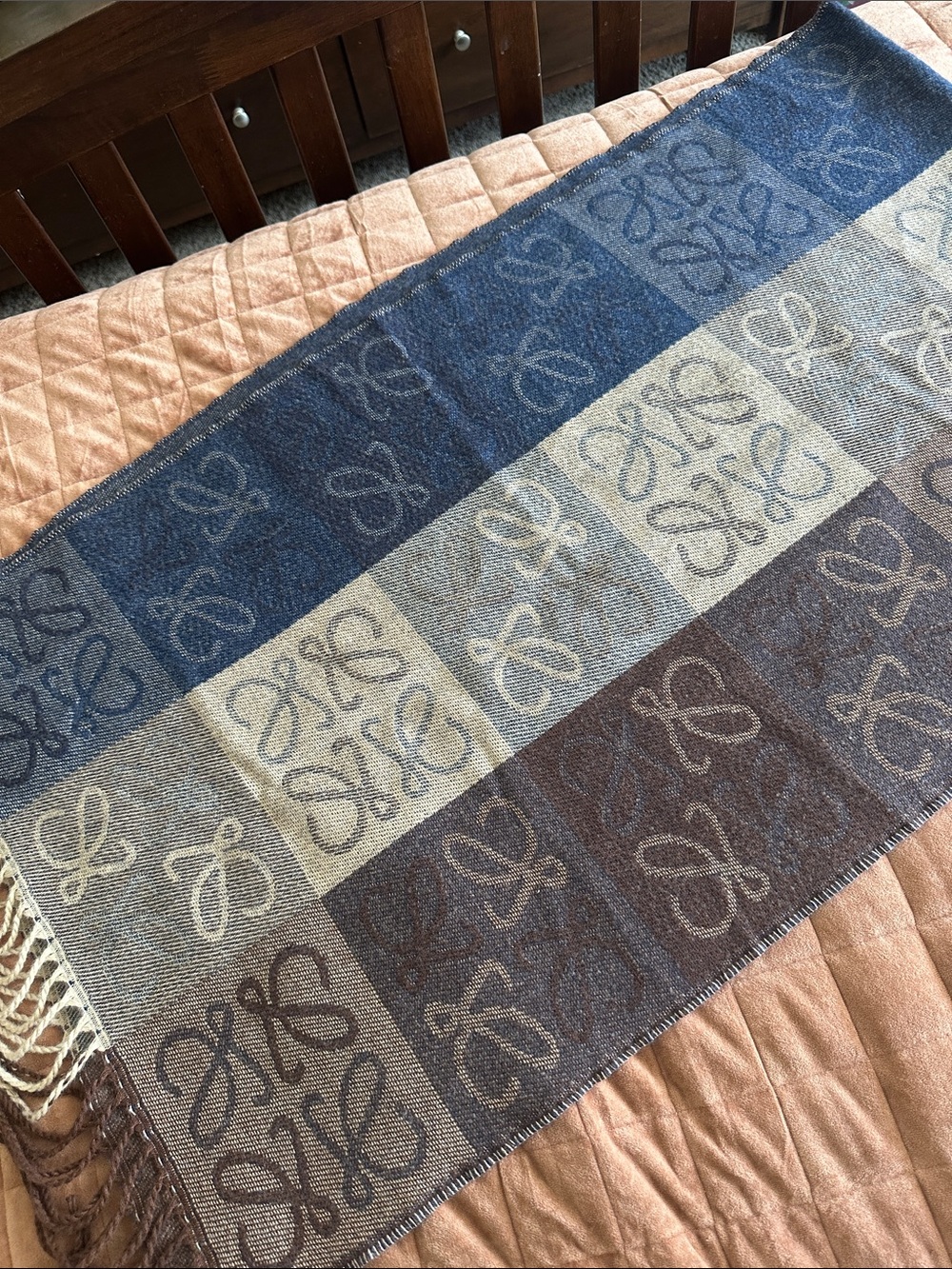 Reversible Blue, Cream & Brown Decorative Scarf